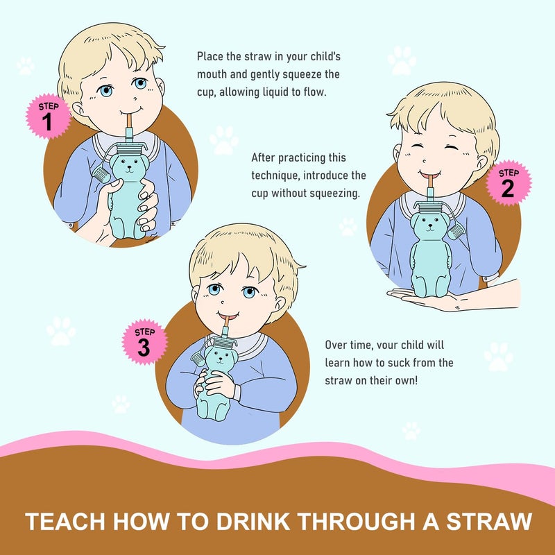 Mootikar Honey Bear Silicone Straw Cup, Babies Water Drinking Cup, 8-Ounce Therapy Sippy Bottles for Speech and Feeding Training, BPA Free & Dishwasher Safe (BROWN) - Image 5